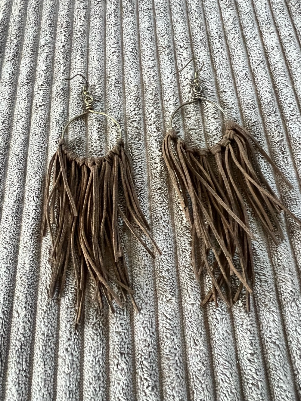 Fringe Hoop Drop Earrings - Brown Tassel Fashion Jewelry